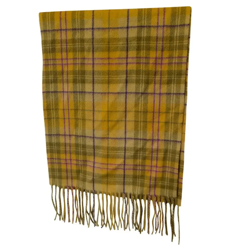 Nordstrom Yellow Plaid Autumn Luxury Cashmere Scarf w/ Fringe